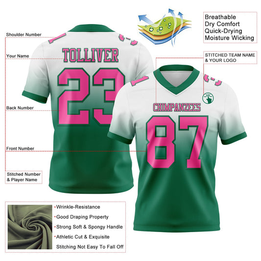 Custom White Pink-Kelly Green Mesh Authentic Fade Fashion Football Jersey