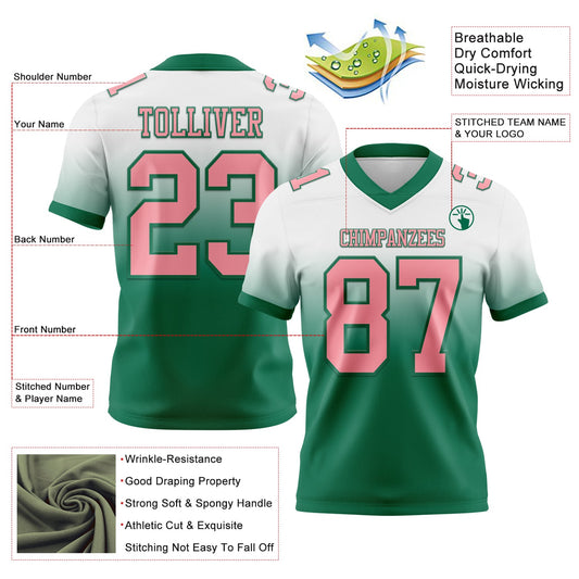Custom White Medium Pink-Kelly Green Mesh Authentic Fade Fashion Football Jersey