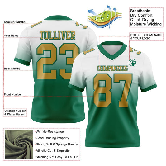 Custom White Old Gold-Kelly Green Mesh Authentic Fade Fashion Football Jersey
