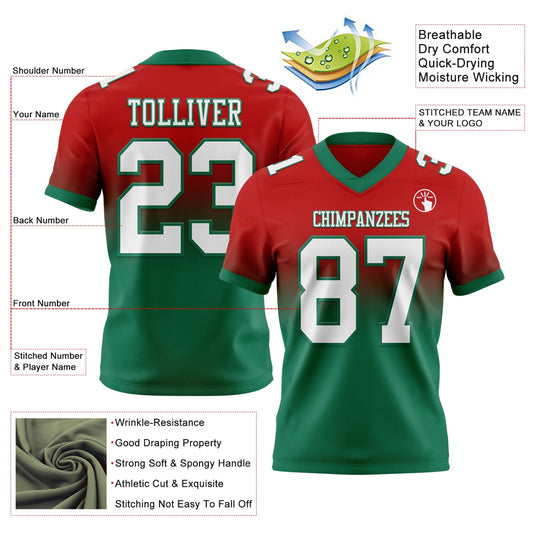 Custom Red White-Kelly Green Mesh Authentic Fade Fashion Football Jersey