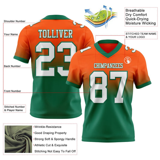 Custom Orange White-Kelly Green Mesh Authentic Fade Fashion Football Jersey