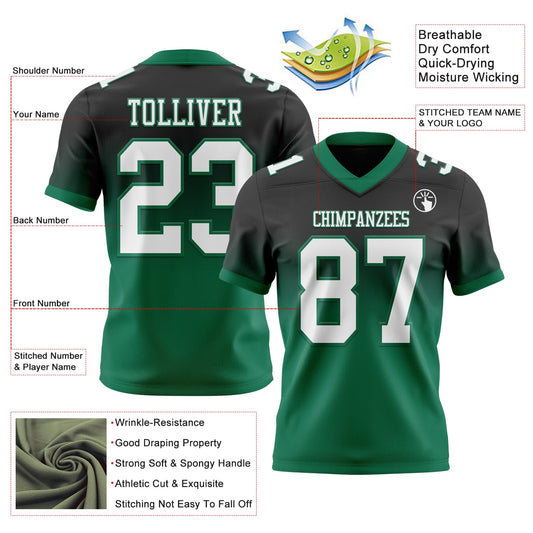 Custom Black White-Kelly Green Mesh Authentic Fade Fashion Football Jersey