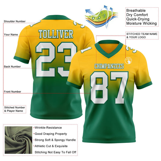 Custom Gold White-Kelly Green Mesh Authentic Fade Fashion Football Jersey