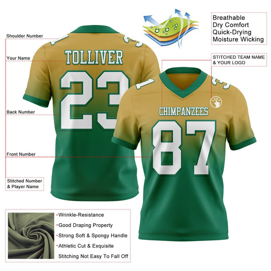 Custom Old Gold White-Kelly Green Mesh Authentic Fade Fashion Football Jersey