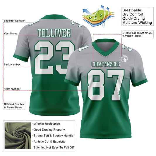 Custom Gray White-Kelly Green Mesh Authentic Fade Fashion Football Jersey