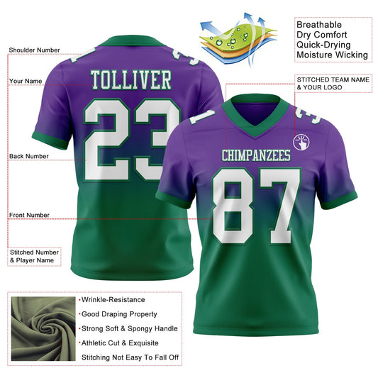 Custom Purple White-Kelly Green Mesh Authentic Fade Fashion Football Jersey