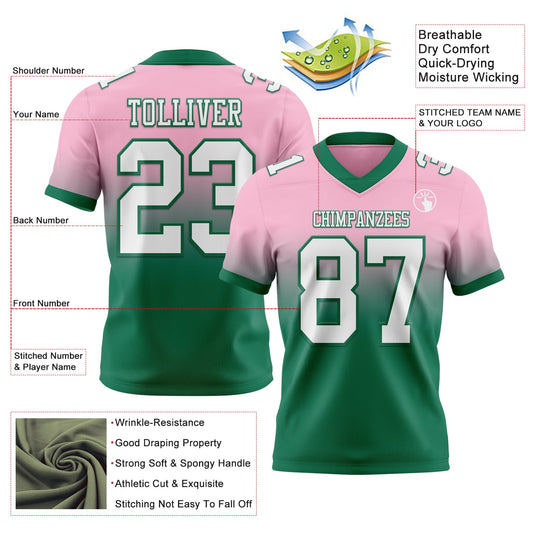 Custom Light Pink White-Kelly Green Mesh Authentic Fade Fashion Football Jersey