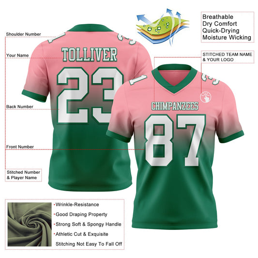 Custom Medium Pink White-Kelly Green Mesh Authentic Fade Fashion Football Jersey