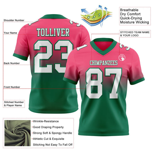 Custom Neon Pink White-Kelly Green Mesh Authentic Fade Fashion Football Jersey