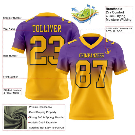 Custom Purple Gold-Black Mesh Authentic Fade Fashion Football Jersey