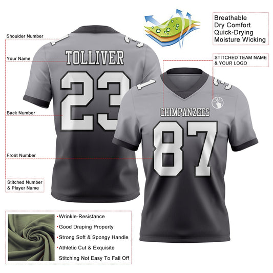 Custom Gray White Steel Gray-Black Mesh Authentic Fade Fashion Football Jersey