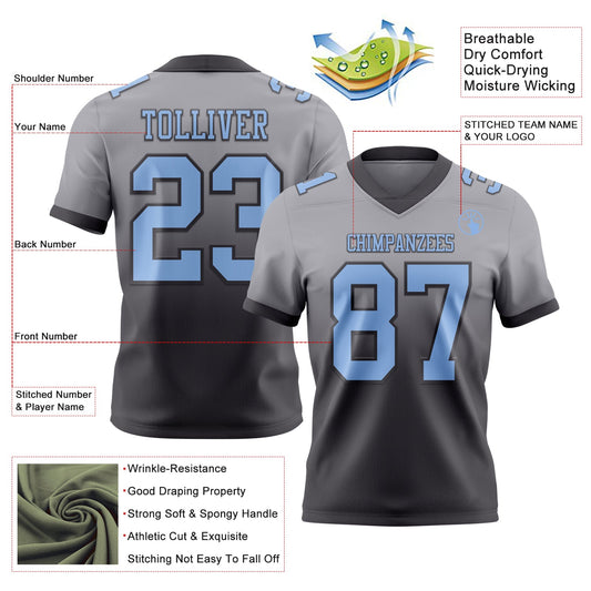 Custom Gray Light Blue-Steel Gray Mesh Authentic Fade Fashion Football Jersey