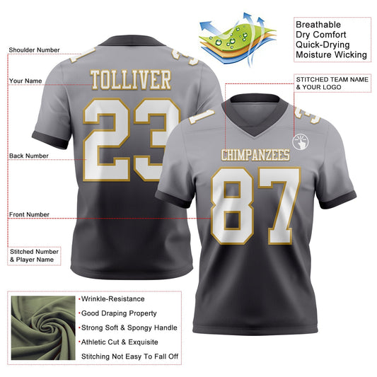 Custom Gray White Steel Gray-Old Gold Mesh Authentic Fade Fashion Football Jersey