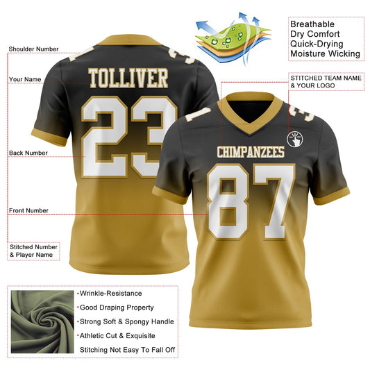 Custom Black White-Old Gold Mesh Authentic Fade Fashion Football Jersey