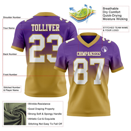 Custom Purple White-Old Gold Mesh Authentic Fade Fashion Football Jersey