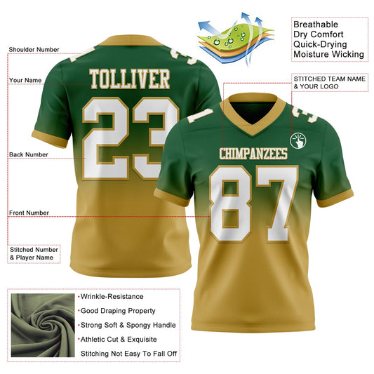 Custom Green White-Old Gold Mesh Authentic Fade Fashion Football Jersey
