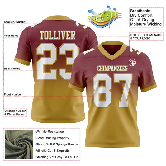 Custom Burgundy White-Old Gold Mesh Authentic Fade Fashion Football Jersey