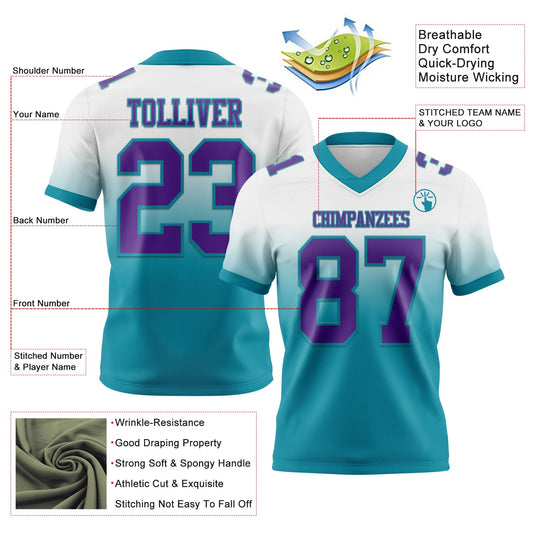 Custom White Purple-Teal Mesh Authentic Fade Fashion Football Jersey