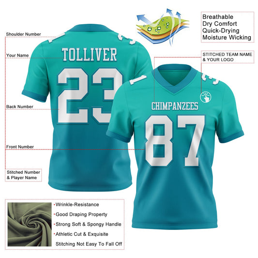 Custom Aqua White-Teal Mesh Authentic Fade Fashion Football Jersey