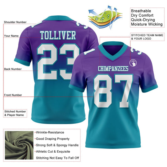 Custom Purple White-Teal Mesh Authentic Fade Fashion Football Jersey