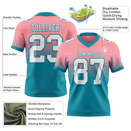 Custom Medium Pink White-Teal Mesh Authentic Fade Fashion Football Jersey