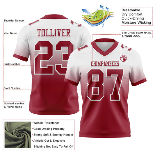 Custom White Cardinal Mesh Authentic Fade Fashion Football Jersey
