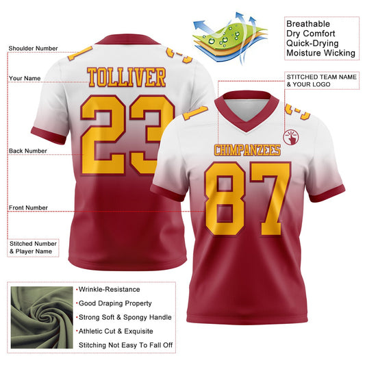 Custom White Gold-Cardinal Mesh Authentic Fade Fashion Football Jersey
