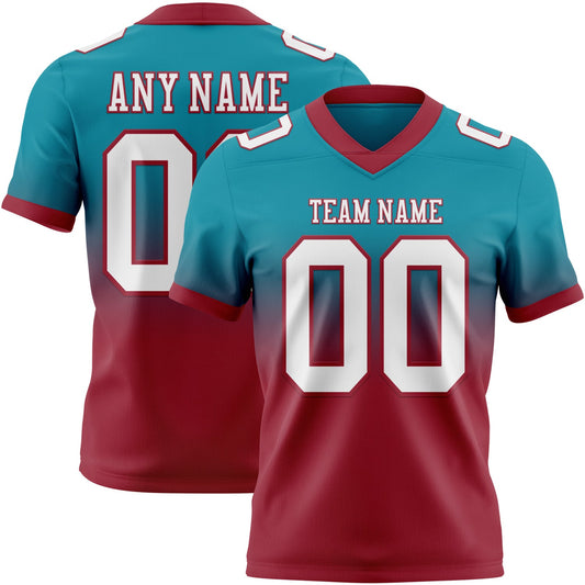 Custom Teal White-Cardinal Mesh Authentic Fade Fashion Football Jersey