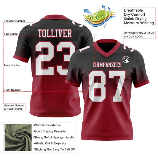 Custom Black White-Cardinal Mesh Authentic Fade Fashion Football Jersey