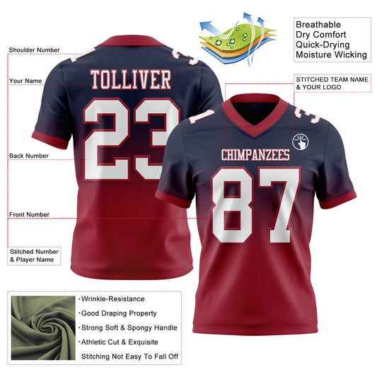 Custom Navy White-Cardinal Mesh Authentic Fade Fashion Football Jersey