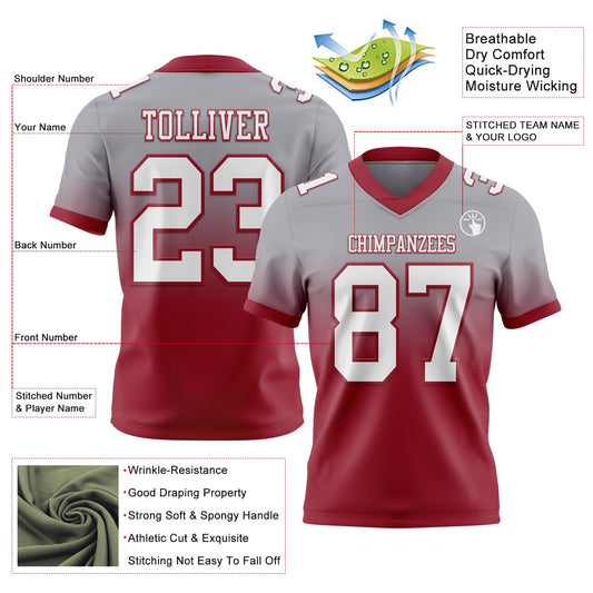 Custom Gray White-Cardinal Mesh Authentic Fade Fashion Football Jersey