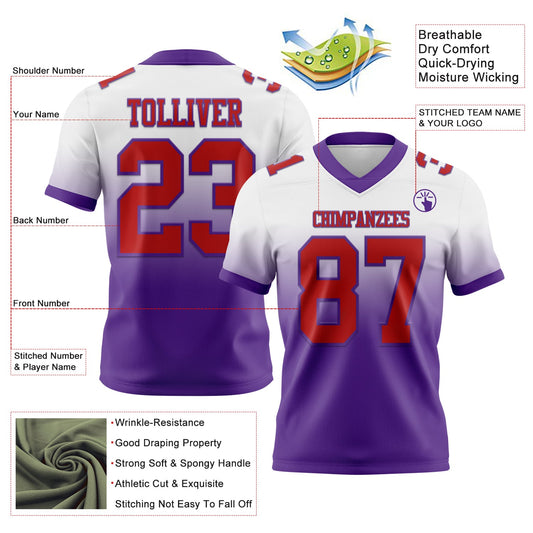 Custom White Red-Purple Mesh Authentic Fade Fashion Football Jersey