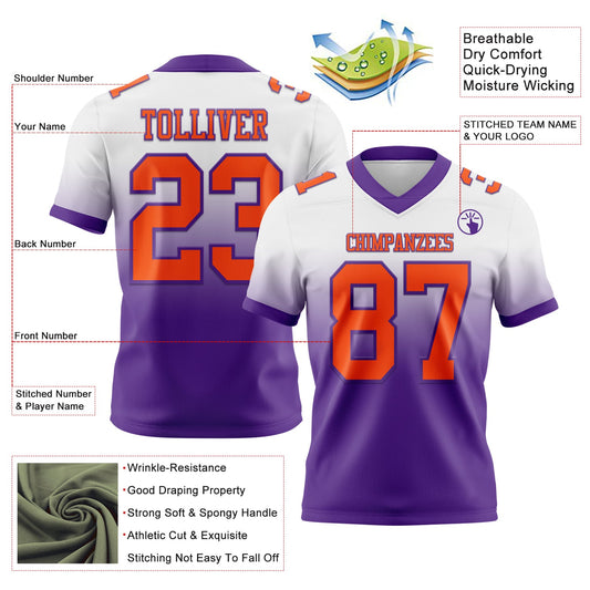 Custom White Orange-Purple Mesh Authentic Fade Fashion Football Jersey