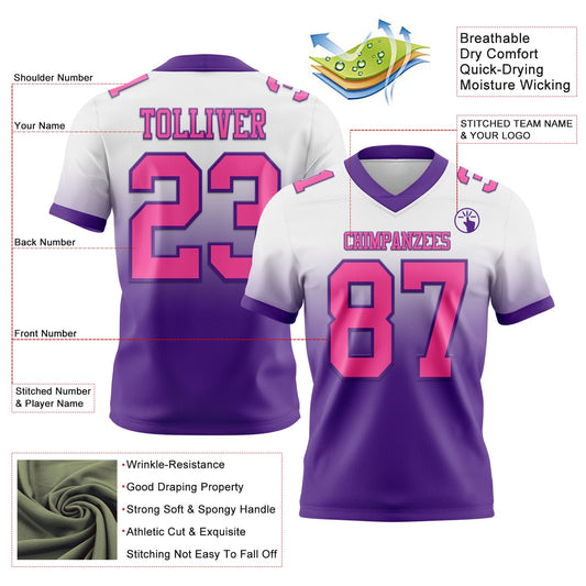 Custom White Pink-Purple Mesh Authentic Fade Fashion Football Jersey