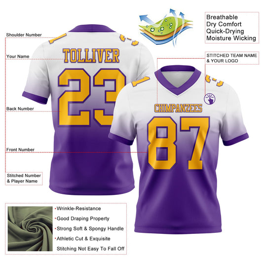 Custom White Gold-Purple Mesh Authentic Fade Fashion Football Jersey