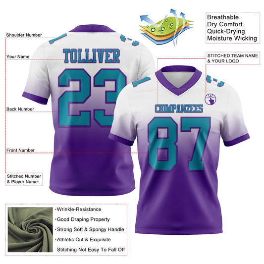 Custom White Teal-Purple Mesh Authentic Fade Fashion Football Jersey
