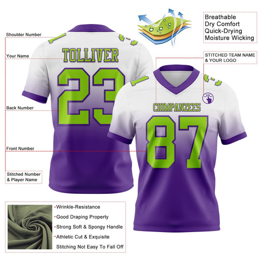 Custom White Neon Green-Purple Mesh Authentic Fade Fashion Football Jersey