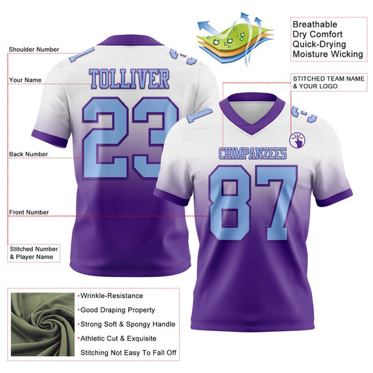 Custom White Light Blue-Purple Mesh Authentic Fade Fashion Football Jersey