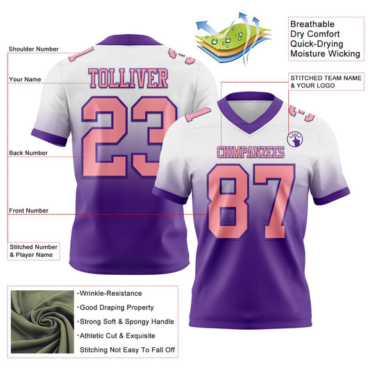 Custom White Medium Pink-Purple Mesh Authentic Fade Fashion Football Jersey