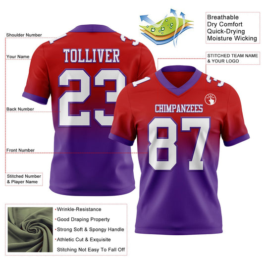 Custom Red White-Purple Mesh Authentic Fade Fashion Football Jersey