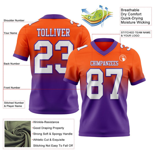 Custom Orange White-Purple Mesh Authentic Fade Fashion Football Jersey
