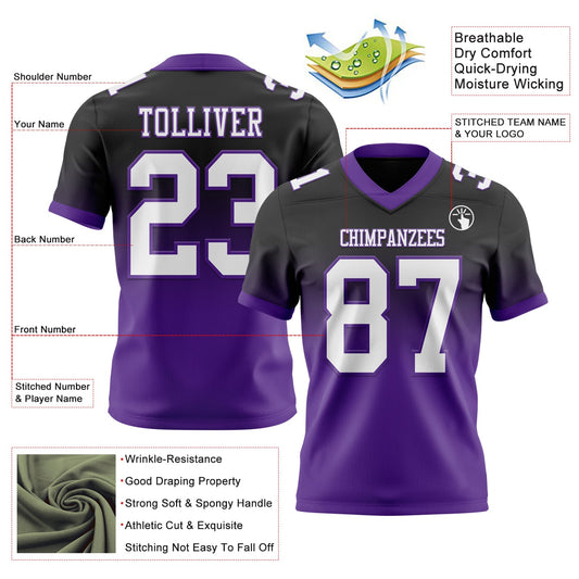 Custom Black White-Purple Mesh Authentic Fade Fashion Football Jersey