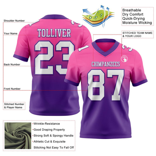 Custom Pink White-Purple Mesh Authentic Fade Fashion Football Jersey