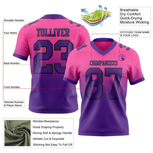 Custom Pink Purple-Black Mesh Authentic Fade Fashion Football Jersey