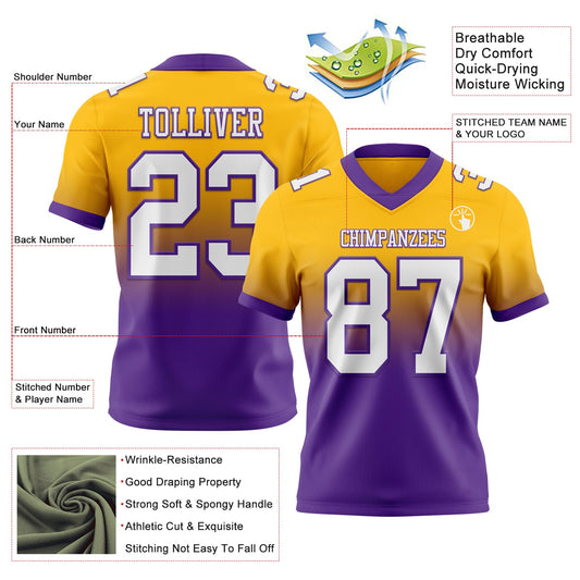 Custom Gold White-Purple Mesh Authentic Fade Fashion Football Jersey