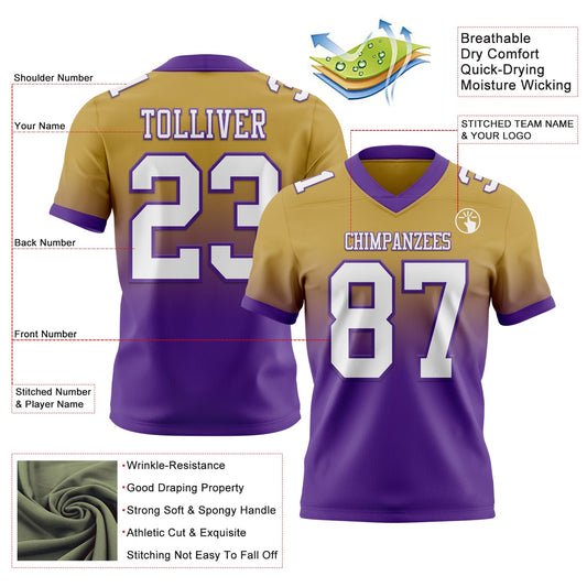 Custom Old Gold White-Purple Mesh Authentic Fade Fashion Football Jersey