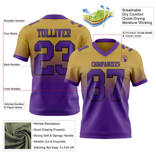 Custom Old Gold Purple-Black Mesh Authentic Fade Fashion Football Jersey