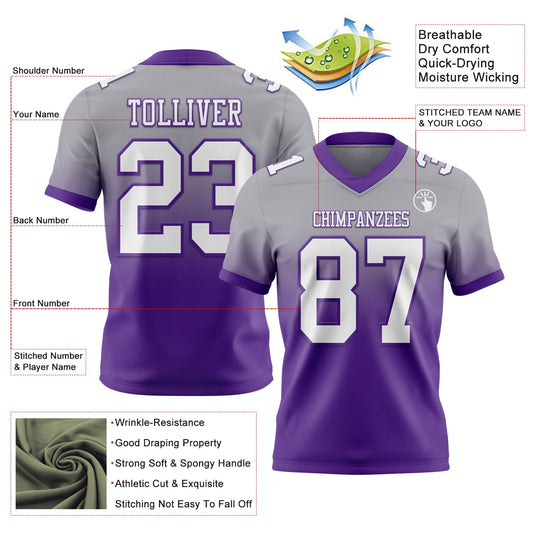 Custom Gray White-Purple Mesh Authentic Fade Fashion Football Jersey