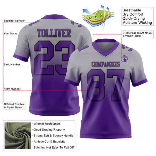 Custom Gray Purple-Black Mesh Authentic Fade Fashion Football Jersey