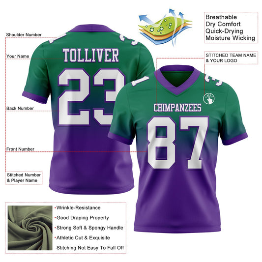 Custom Kelly Green White-Purple Mesh Authentic Fade Fashion Football Jersey